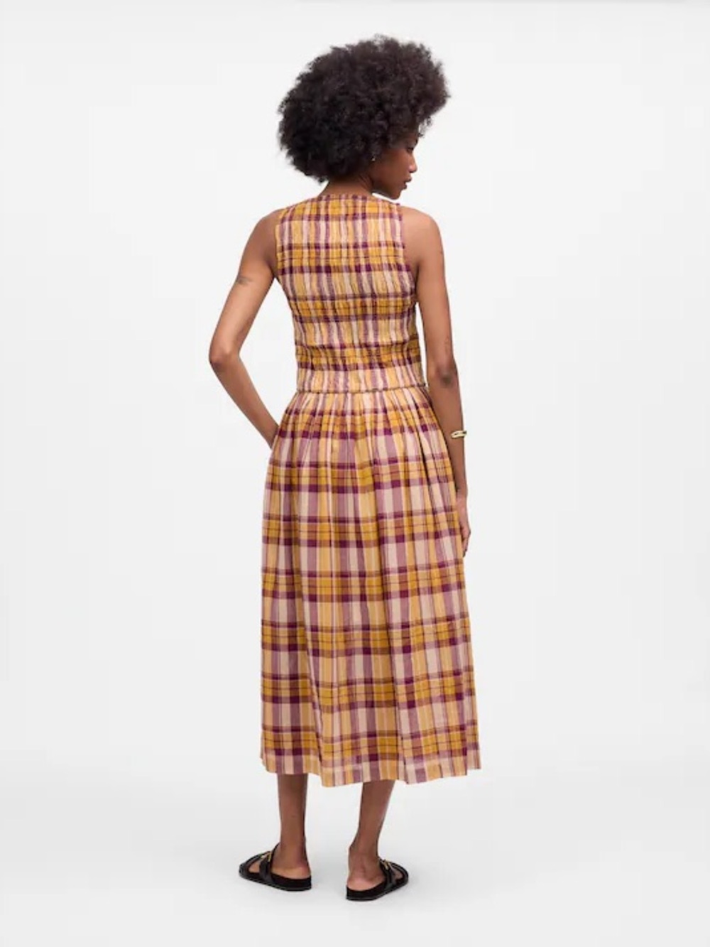 Madewell Smocked Boatneck Maxi Dress in Plaid Seersucker size large - Picture 2 of 6